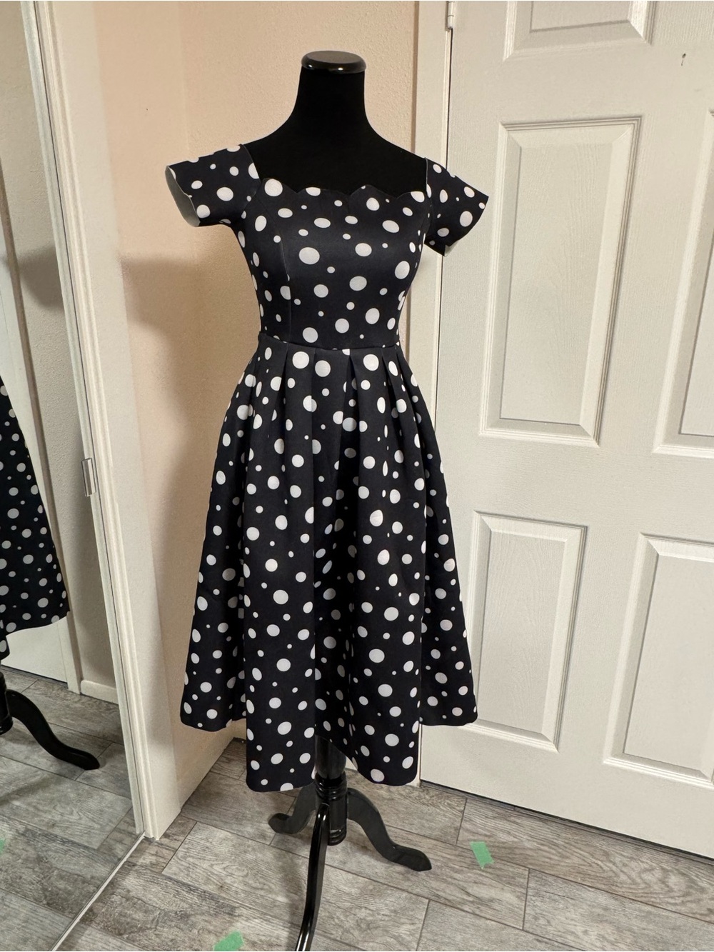 ASOS Black and White Polka Dot Midi Fit-and-Flare Dress |